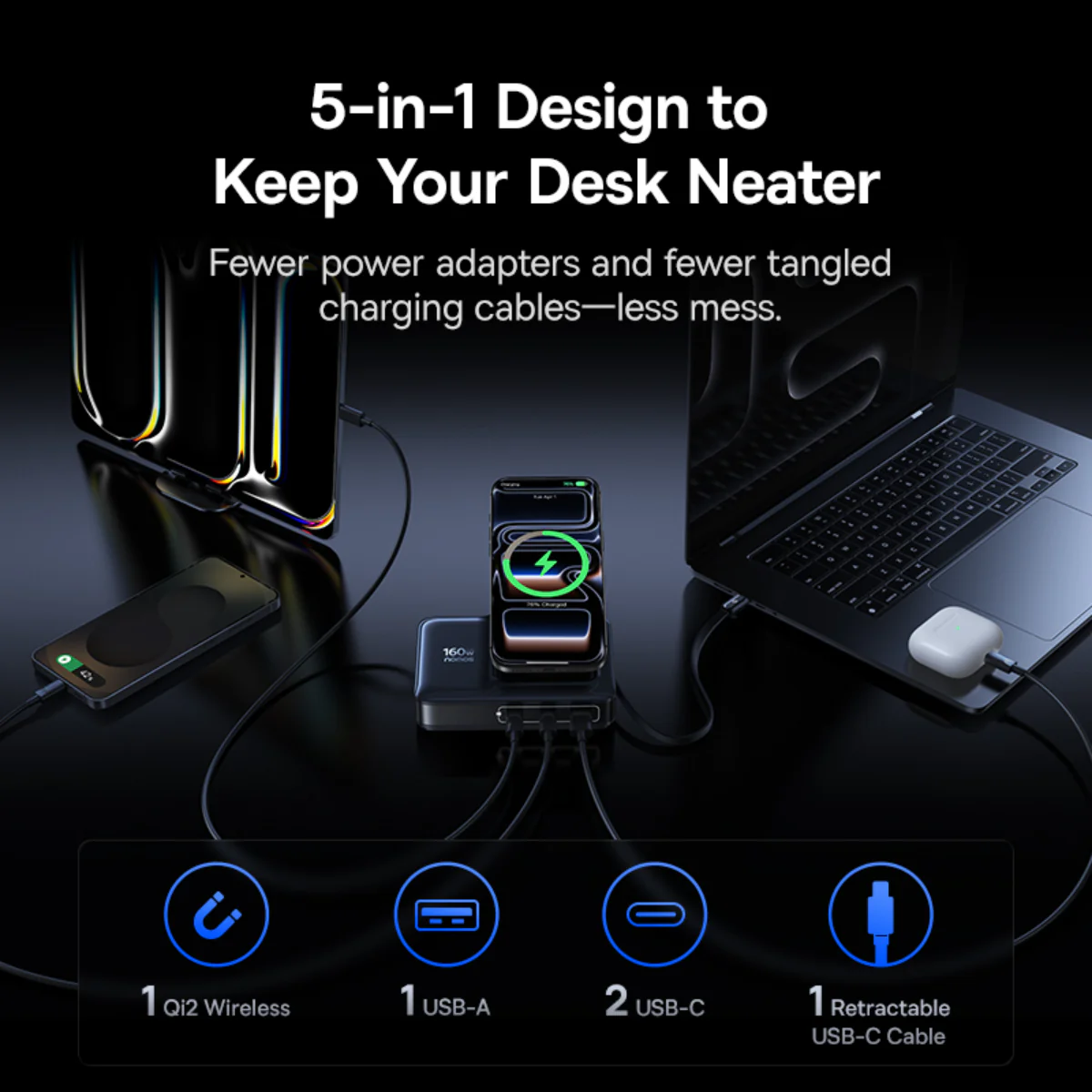 Baseus Nomos NH21 5-in-1 Desktop Charging Station 160W - Image 6