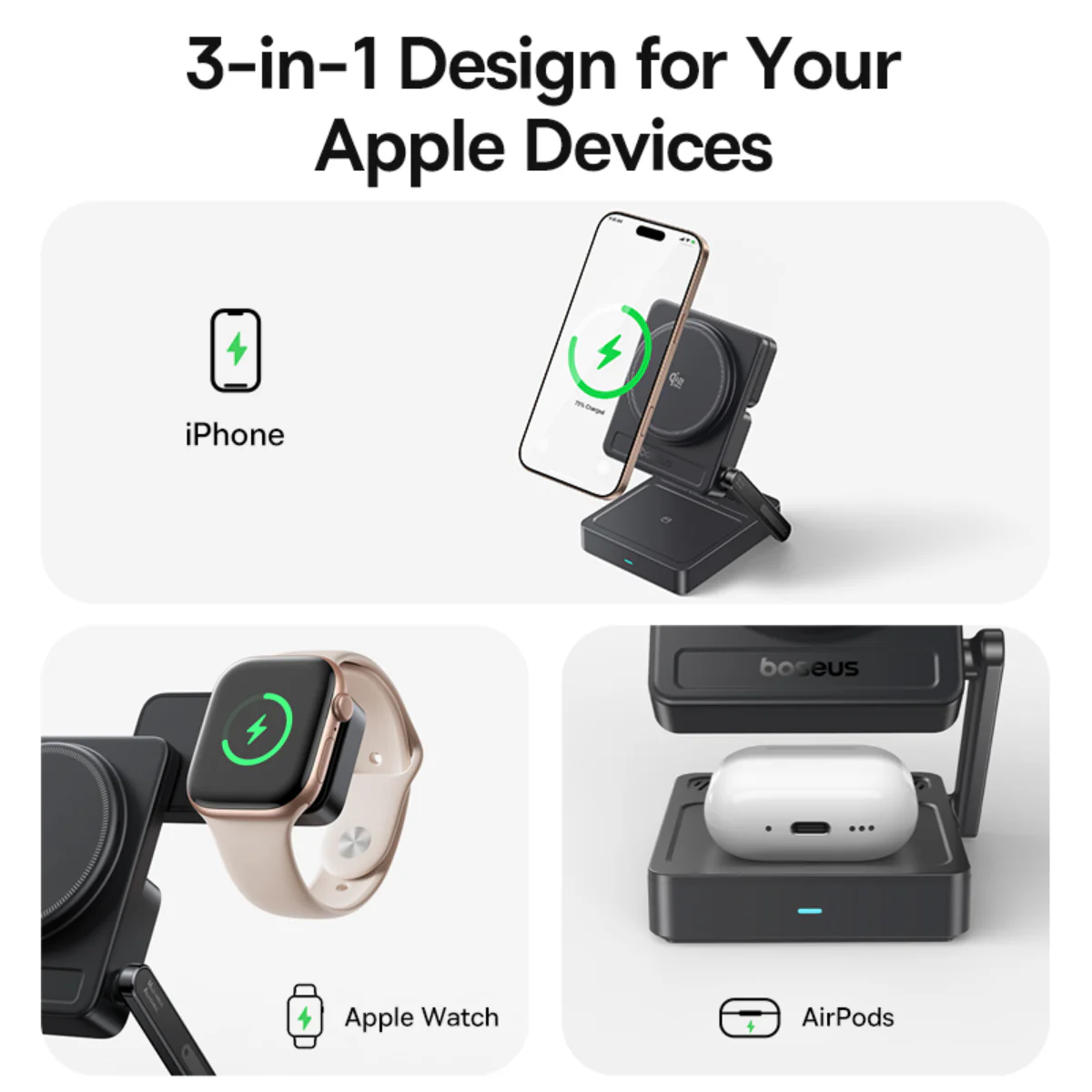 Baseus PicoGo AF21 3-in-1 Qi2.2 Wireless Charger - Image 8