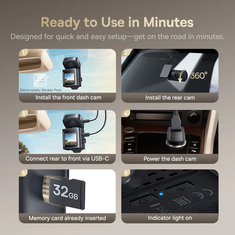 Baseus PrimeTrip VD1 Pro Dash Cam Lithium Battery 4K+1080p - Image 11