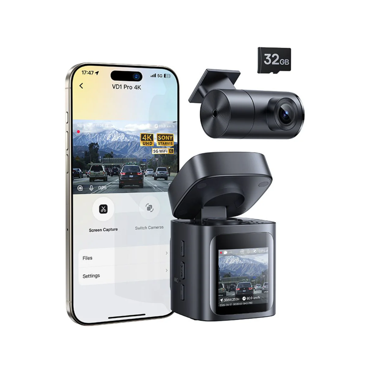Baseus PrimeTrip VD1 Pro Dash Cam Lithium Battery 4K+1080p - Image 3